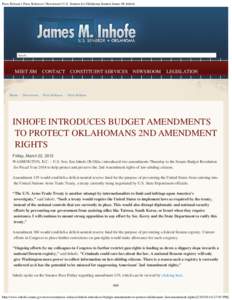 Press Release | Press Releases | Newsroom | U.S. Senator for Oklahoma Senator James M. Inhofe  Search… MEET JIM ISSUES