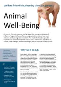 Welfare friendly husbandry through genetics  Animal Well-Being All aspects of stress responses are highly variable among individuals and influenced by genetic factors. Numerous gene polymorphisms have been