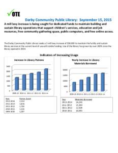 Darby Community Public Library: September 15, 2015 A mill levy increase is being sought for dedicated funds to maintain building and sustain library operations that support children’s services, education and job resour