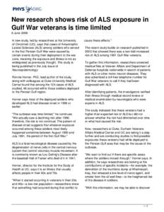 New research shows risk of ALS exposure in Gulf War veterans is time limited