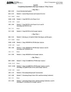 Agenda, Completing Quantitative Hot Spot Analyses: 3 Day Course (April 2012)