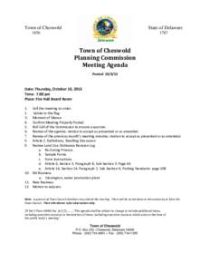 Quorum / Agenda / Cheswold /  Delaware / Article One of the United States Constitution / Minutes / Adjournment / Delaware / Human communication / Parliamentary procedure / Meetings / Government