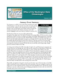 Office of the Washington State Climatologist February 3, 2012 January Event Summary For January as a whole, it was cooler than normal across much