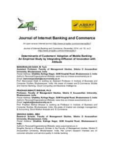 Journal of Internet Banking and Commerce An open access Internet journal (http://www.arraydev.com/commerce/jibc/) Journal of Internet Banking and Commerce, December 2014, vol. 19, no.3 (http://www.arraydev.com/commerce/j