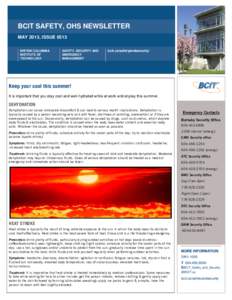 BCIT SAFETY, OHS NEWSLETTER MAY 2013, ISSUE 0513 BRITISH COLUMBIA INSTITUTE OF TECHNOLOGY