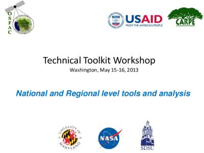 Technical Toolkit Workshop Washington, May 15-16, 2013 National and Regional level tools and analysis  OSFAC : Mission & Activities