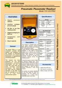 GEOSYSTEMS Geotechnical Instrumentation — Design, Manufacture, Installation, Data Acquisition, on-Line Monitoring Pneumatic Piezometer Readout Model 1151-GS-PR02 Specifications