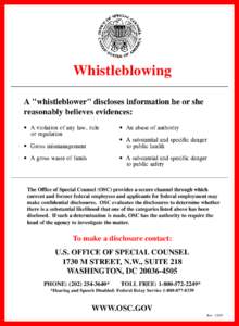 U.S. Department of Justice Office of Special Counsel / Industrial relations / Law / Department of Defense Whistleblower Program / Huffman v. OPM / United States Office of Special Counsel / Human resource management / Whistleblower