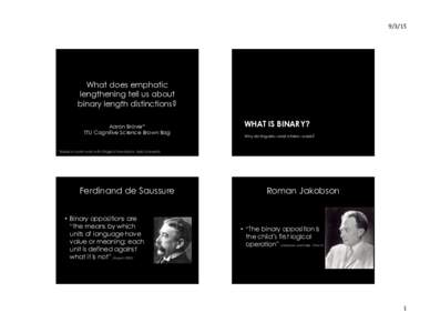 9/3/15	
    What does emphatic lengthening tell us about binary length distinctions? Aaron Braver*