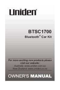 BTSC1700  Bluetooth® Car Kit For more exciting new products please visit our website: