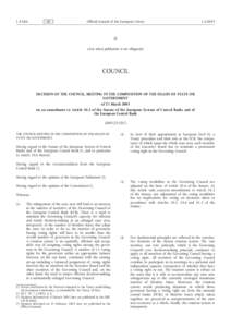 Decision of the Council, meeting in the composition of the Heads of State or Government of 21 March 2003 on an amendment to Article 10.2 of the Statute of the European System of Central Banks and of the European Central 