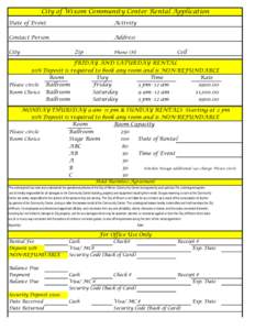 City of Wixom Community Center Rental Application Date of Event Activity  Contact Person