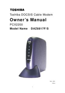 Toshiba DOCSIS Cable Modem  Owner ’s Manual PCX2200 Model Name