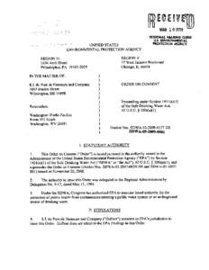 US EPA Order on Consent to E.I. DuPont de Nemours and Company and Washington Works Facility (March 2009)