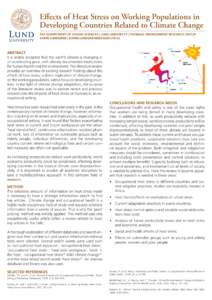 Effects of Heat Stress on Working Populations in Developing Countries Related to Climate Change THE DEPARTMENT OF DESIGN SCIENCES | LUND UNIVERSITY | THERMAL ENVIRONMENT RESEARCH GROUP KARIN LUNDGREN | KARIN.LUNDGREN@DES