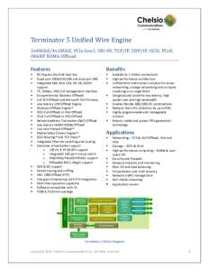 Terminator 5 Unified Wire Engine 2x40GbE/4x10GbE, PCIe Gen3, SRI-OV, TCP/IP, UDP/IP, iSCSI, FCoE, iWARP RDMA Offload Features