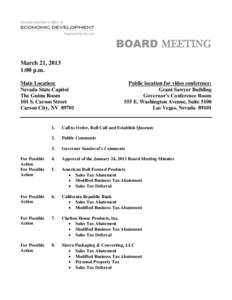 BOARD MEETING March 21, 2013 1:00 p.m. Main Location: Nevada State Capitol The Guinn Room