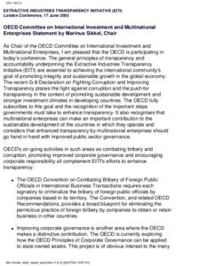 EITI: OECD  EXTRACTIVE INDUSTRIES TRANSPARENCY INITIATIVE (EITI) London Conference, 17 June[removed]OECD Committee on International Investment and Multinational