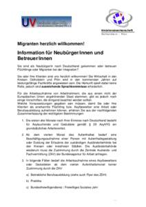 Beschäftigung Flüchtlinge - Info Neubürger+Betreuer