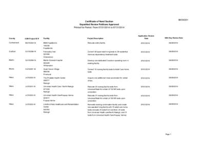 NC DHSR CON: Expedited Review Petitions Approved