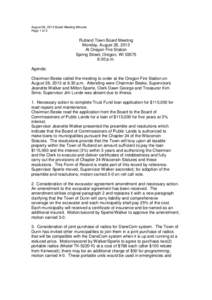 August 26, 2013 Board Meeting Minutes Page 1 of 3 Rutland Town Board Meeting Monday, August 26, 2013 At Oregon Fire Station