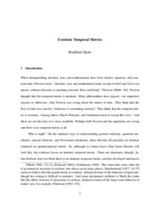 Extrinsic Temporal Metrics Bradford Skow 1  Introduction