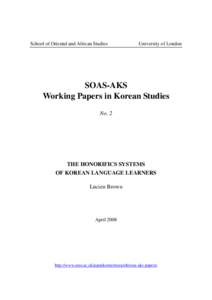 SOAS-AKS Working Papers in Korean Studies 1