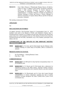 MINUTES OF THE ORDINARY MEETING OF UPPER LACHLAN SHIRE COUNCIL HELD ON THURSDAY 18 DECEMBER 2008 AT GUNNING PRESENT:  Clrs J Shaw (Mayor), J Wheelwright (Deputy Mayor), M Barlow,