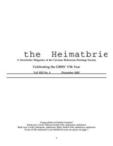 the  Heimatbrie A Newsletter Magazine of the German-Bohemian Heritage Society