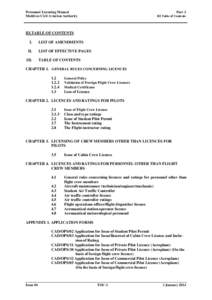 Personnel Licensing Manual Maldives Civil Aviation Authority Part 2 III Table of Contents