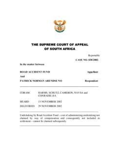 THE SUPREME COURT OF APPEAL OF SOUTH AFRICA Reportable CASE NO[removed]In the matter between ROAD ACCIDENT FUND