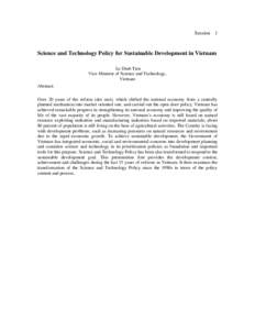 Session  1 Science and Technology Policy for Sustainable Development in Vietnam Le Dinh Tien