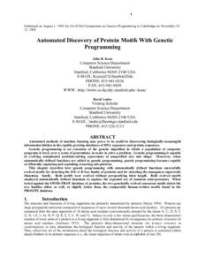 1 Submitted on August 1, 1995 for AAAI Fall Symposium on Genetic Programming in Cambirdge on November 10– 12, 1995. Automated Discovery of Protein Motifs With Genetic Programming