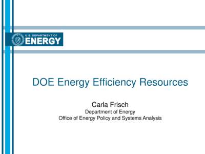 DOE Energy Efficiency Resources Carla Frisch Department of Energy Office of Energy Policy and Systems Analysis  About SEE Action