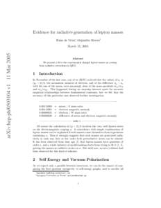 Evidence for radiative generation of lepton masses Hans de Vries∗, Alejandro Rivero† arXiv:hep-ph[removed]v1 11 Mar[removed]March 11, 2005