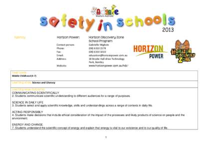 Agency  Horizon Power: Horizon Discovery Zone School Program