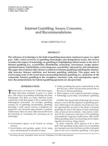 Internet Gambling - Issues, Concerns, and Recommendations