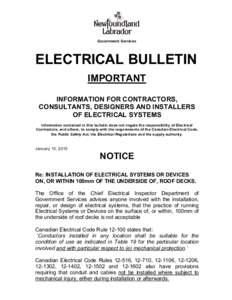 Government Services  ELECTRICAL BULLETIN IMPORTANT INFORMATION FOR CONTRACTORS, CONSULTANTS, DESIGNERS AND INSTALLERS