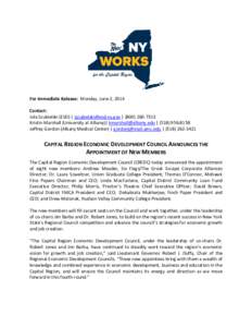 For Immediate Release: Monday, June 2, 2014 Contact: Jola Szubielski (ESD) | [removed] | ([removed]Kristin Marshall (University at Albany)| [removed] | ([removed]Jeffrey Gordon (Albany M