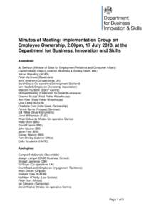 Minutes of Meeting: Implementation Group on Employee Ownership, 2