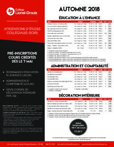 AUTOMNE 2018 Éducation à l’enfance Titre Dates