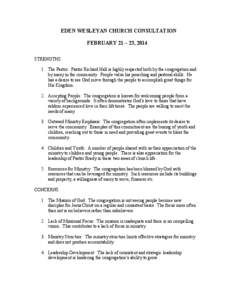 EDEN WESLEYAN CHURCH CONSULTATION FEBRUARY 21 – 23, 2014 STRENGTHS
