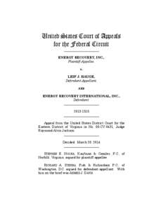 United States Court of Appeals for the Federal Circuit ______________________ ENERGY RECOVERY, INC., Plaintiff-Appellee,