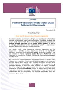 Investment Protection and Investor-to-State Dispute Settlement in EU agreements - Fact sheet