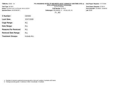 TDMS No[removed]Test Type: 90-DAY Route: RESPIRATORY EXPOSURE WHOLE BODY Species/Strain: MICE/B6C3F1  P18: INCIDENCE RATES OF NON-NEOPLASTIC LESIONS BY ANATOMIC SITE (a)