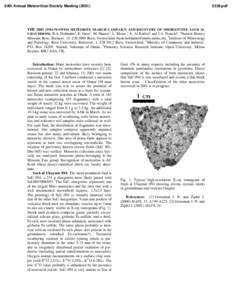 64th Annual Meteoritical Society Meeting[removed]pdf THE 2001 OMANI-SWISS METEORITE SEARCH CAMPAIGN AND RECOVERY OF SHERGOTTITE SAYH AL UHAYMIR 094. B.A. Hofmann1, E. Gnos2, M. Hauser 2, L. Moser 2, A. Al Kathiri3 a