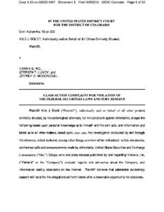 Nile J. Boldt, et al. v. Venaxis, Inc., et al. 15-CV[removed]Class Action Complaint for Violation of the Federal Securities Laws and Jury Demand