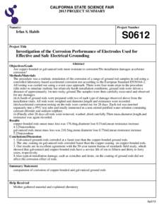 CALIFORNIA STATE SCIENCE FAIR 2013 PROJECT SUMMARY Name(s)  Irfan S. Habib