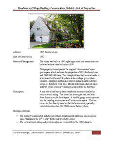 Meadowvale Village Heritage Conservation District – List of Properties  Address: