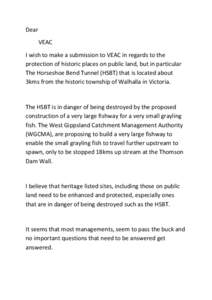 Dear    VEAC    I wish to make a submission to VEAC in regards to the 
